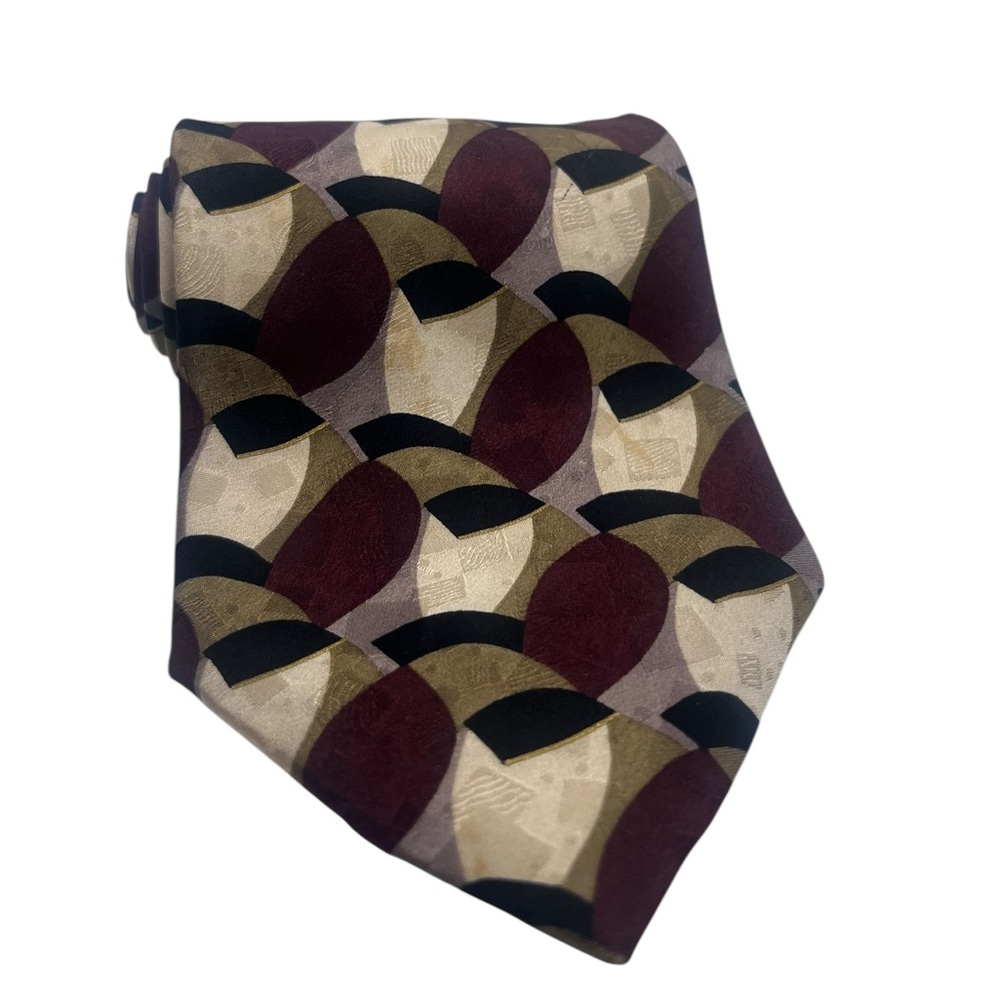Hunting Horn J.R. Higgins 100% Silk Necktie Burgundy Gold  Geometric Classic‎
